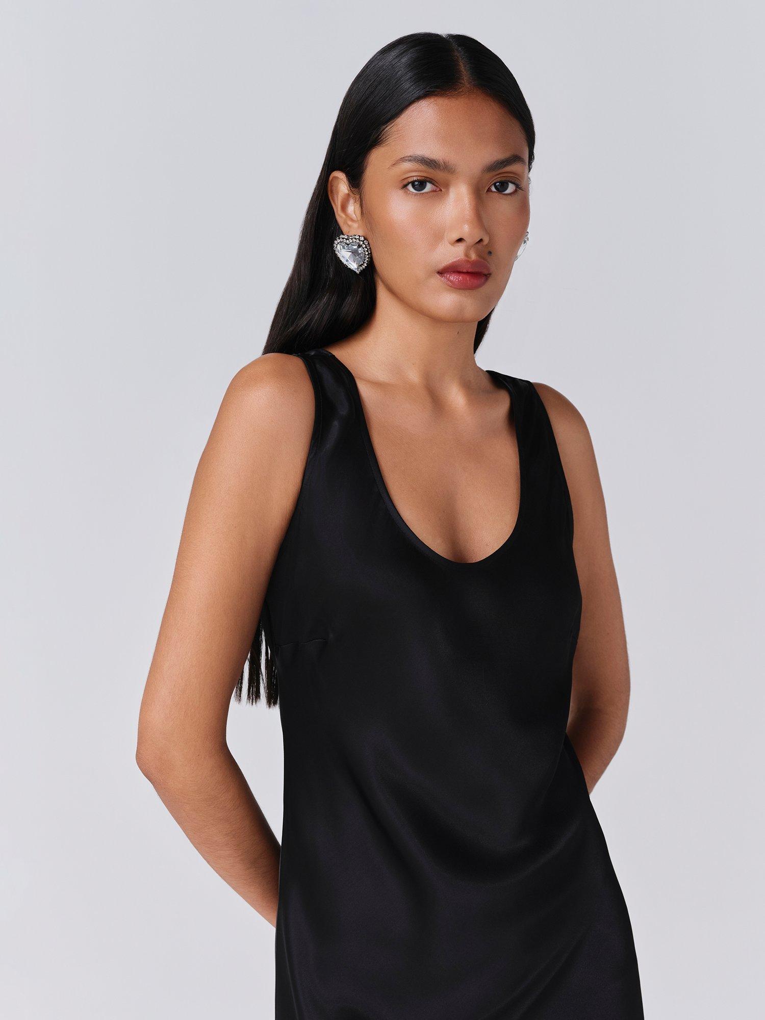 Product image 4 of 5, which shows Ghost Palm Sleeveless Scoop Neck Midi Dress, Black, XS