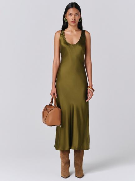 Ghost Palm Sleeveless Scoop Neck Midi Dress, Khaki
