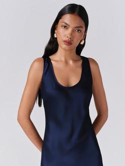 Ghost Palm Satin Midi Dress, Navy - view 2, Navy