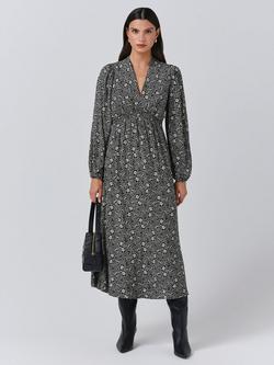 Ghost Petal Floral Midi Dress, Black, Black