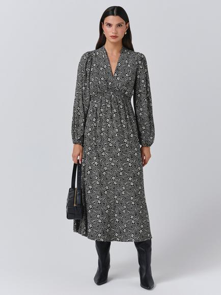 Ghost Petal Floral Midi Dress, Black, Black
