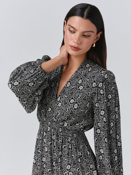 Ghost Petal Floral Midi Dress, Black - view 2, Black