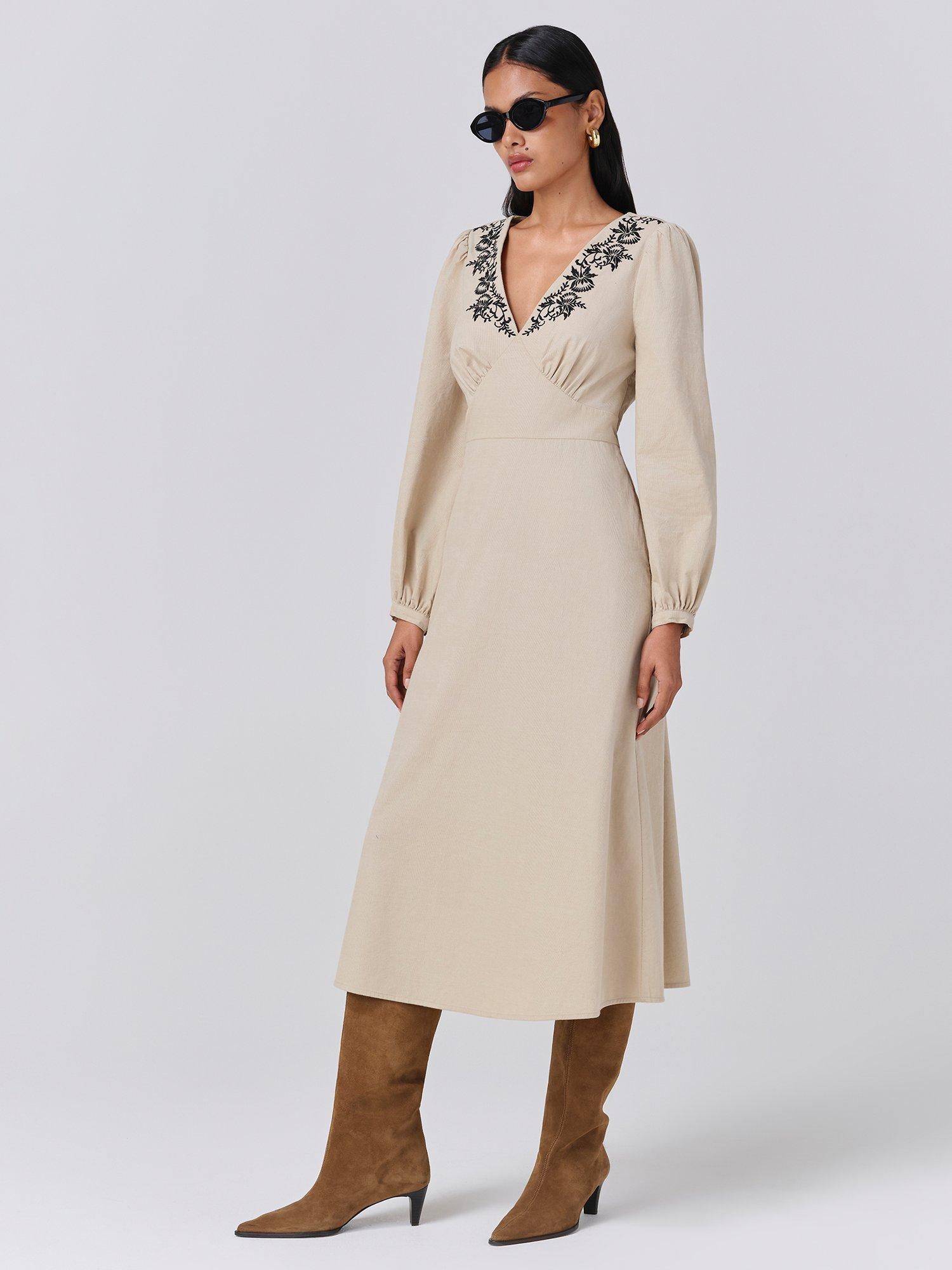 Product image 3 of 5, which shows Ghost Sienna Corduroy Dress, Stone, XS