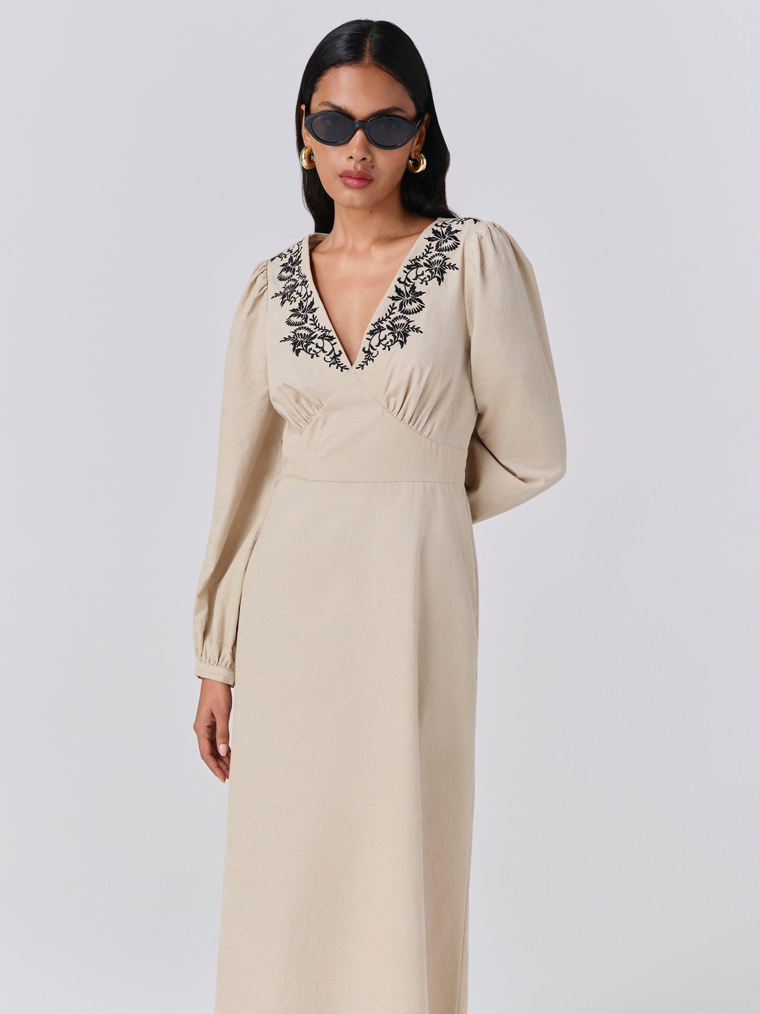 Product image 4 of 5, which shows Ghost Sienna Corduroy Dress, Stone, XS