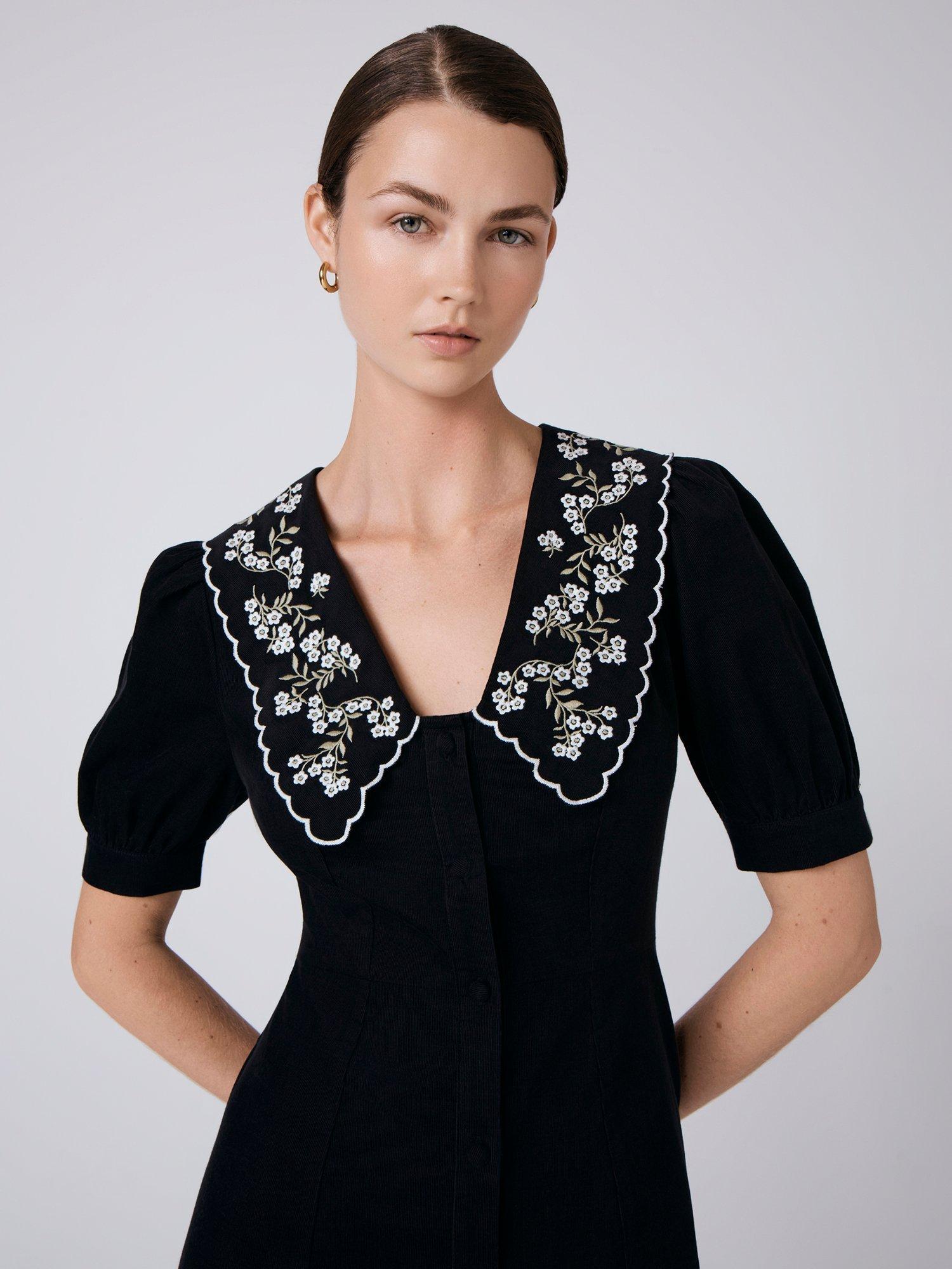 Product image 2 of 5, which shows Ghost Sloane Cotton A-Line Midi Dress, Black, XS