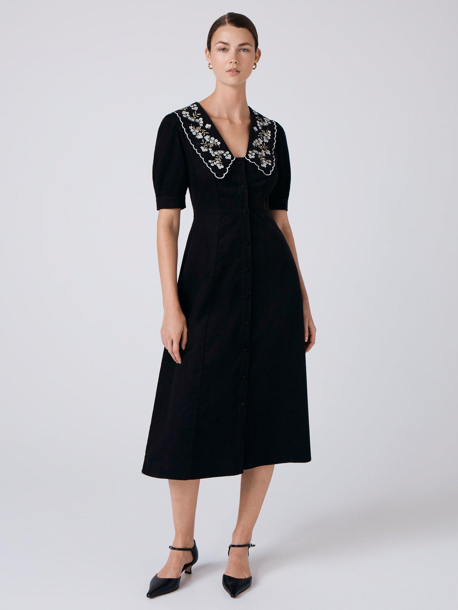 Product image 4 of 5, which shows Ghost Sloane Cotton A-Line Midi Dress, Black, XS