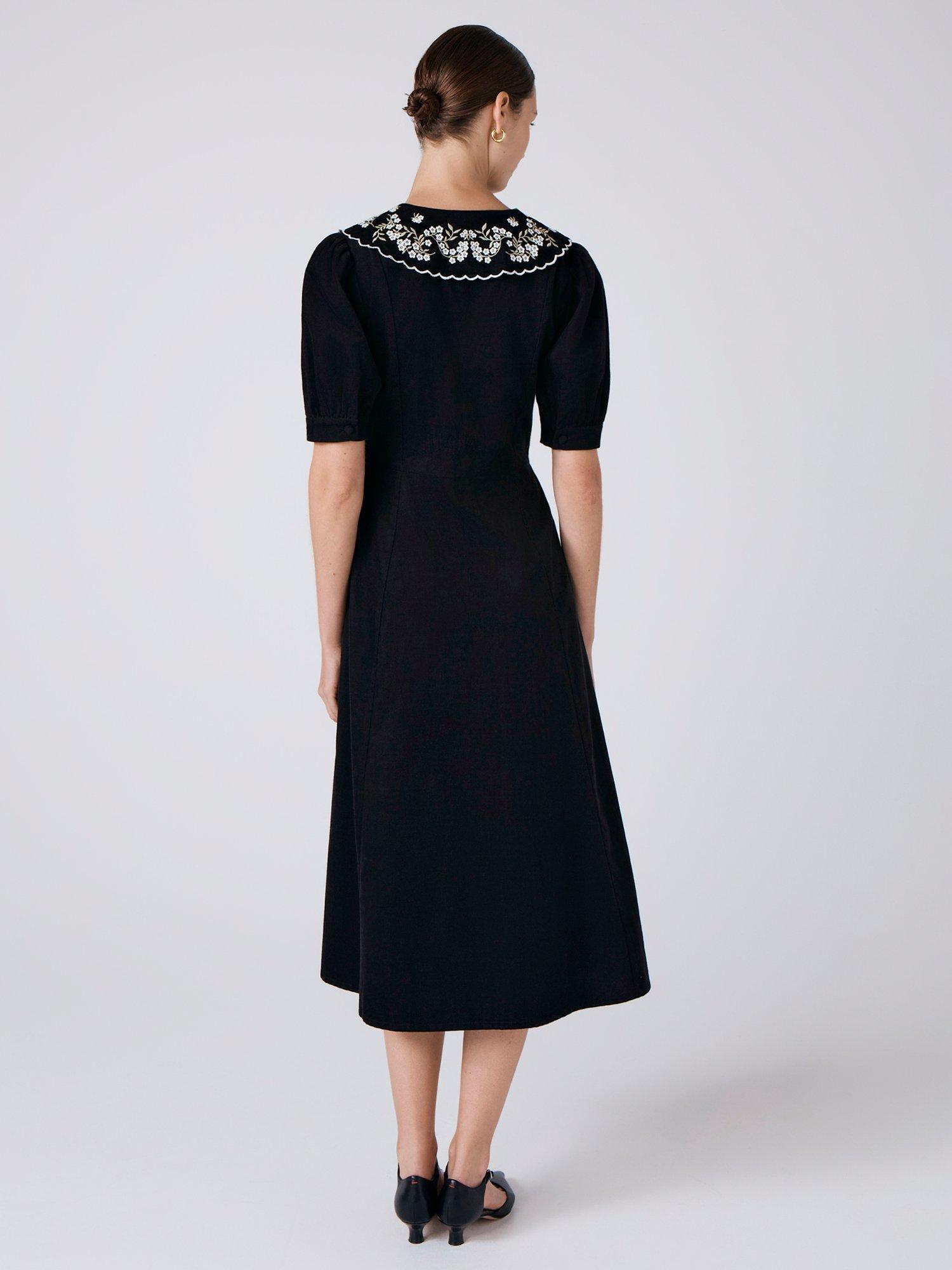 Product image 5 of 5, which shows Ghost Sloane Cotton A-Line Midi Dress, Black, XS