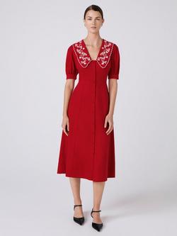 Ghost Sloane Embroidered Collar Dress, Red, Red