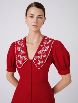 Ghost Sloane Embroidered Collar Dress, Red - view 2, Red