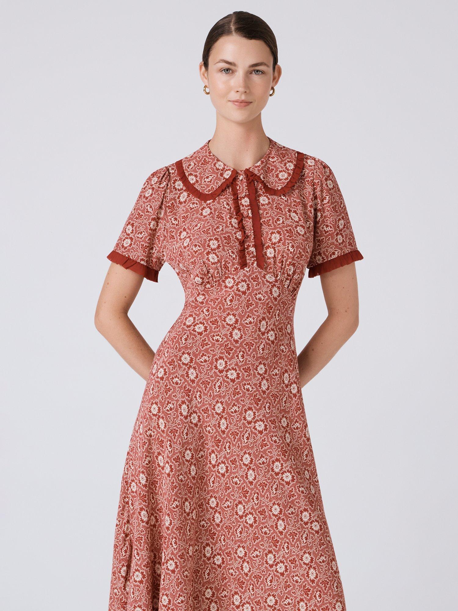 Product image 2 of 6, which shows Ghost Taylor Floral Midi Dress, Red, XS