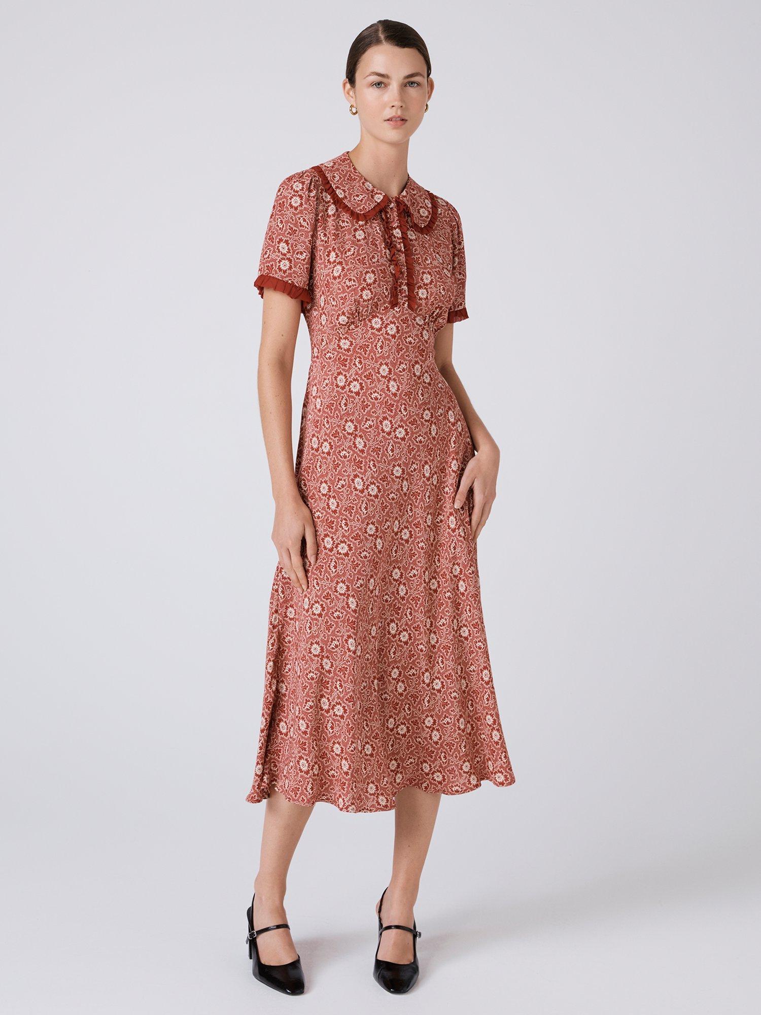 Product image 3 of 6, which shows Ghost Taylor Floral Midi Dress, Red, XS