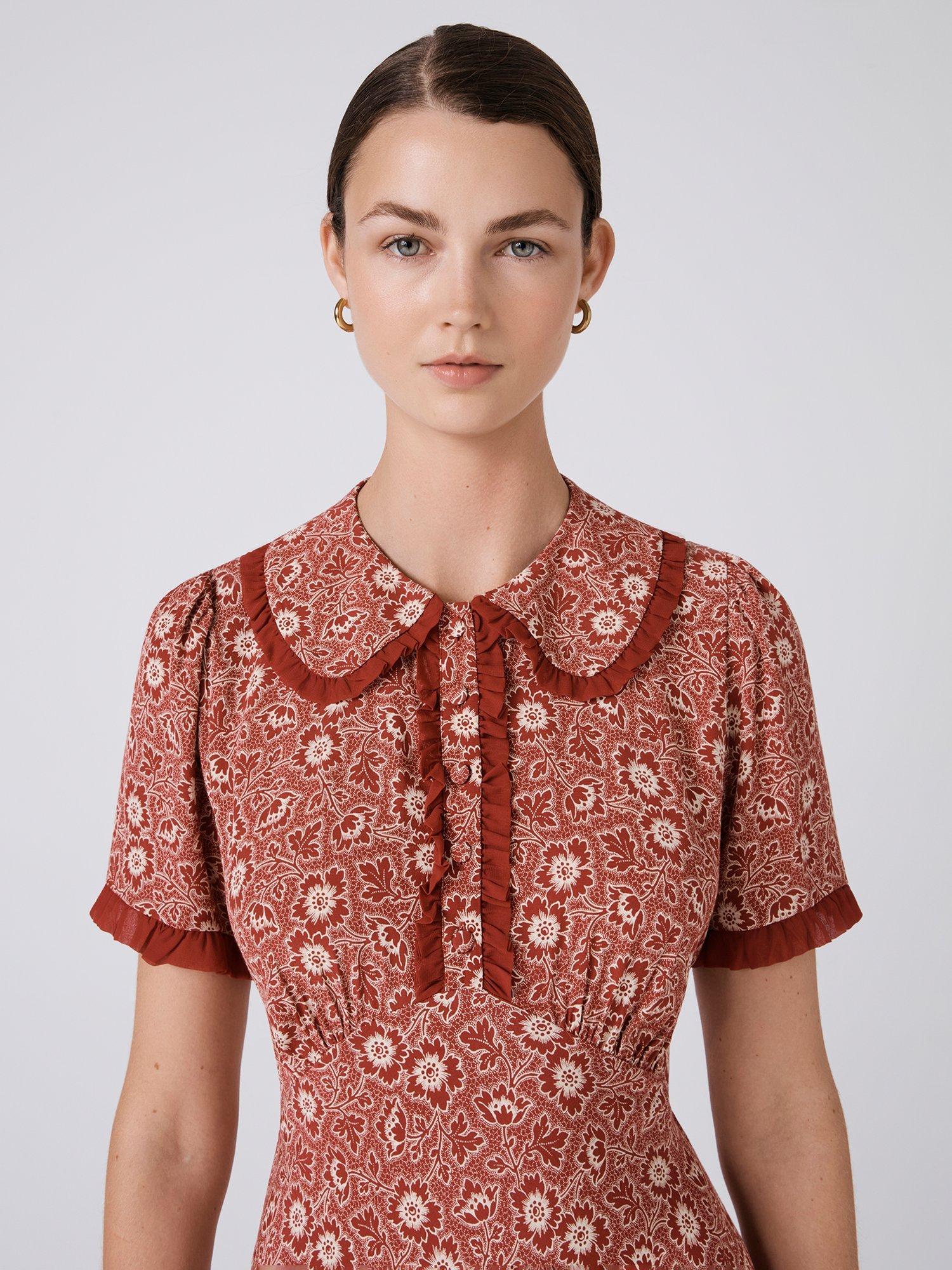 Product image 4 of 6, which shows Ghost Taylor Floral Midi Dress, Red, XS