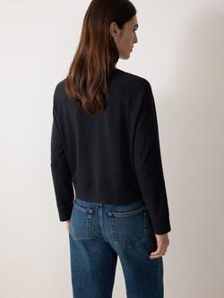 Jigsaw Cotton Luxe Crew Neck Cardigan - view 2, Navy
