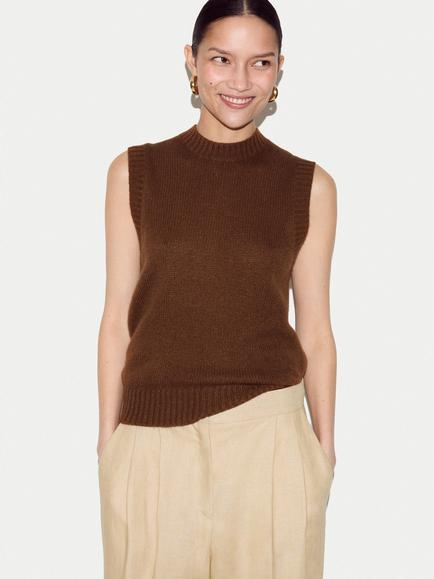 Jigsaw Cloud Cashmere Crew Neck Tank Top, Brown