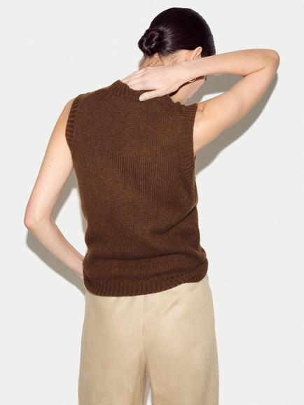 Jigsaw Cloud Cashmere Crew Neck Tank Top - view 2, Brown