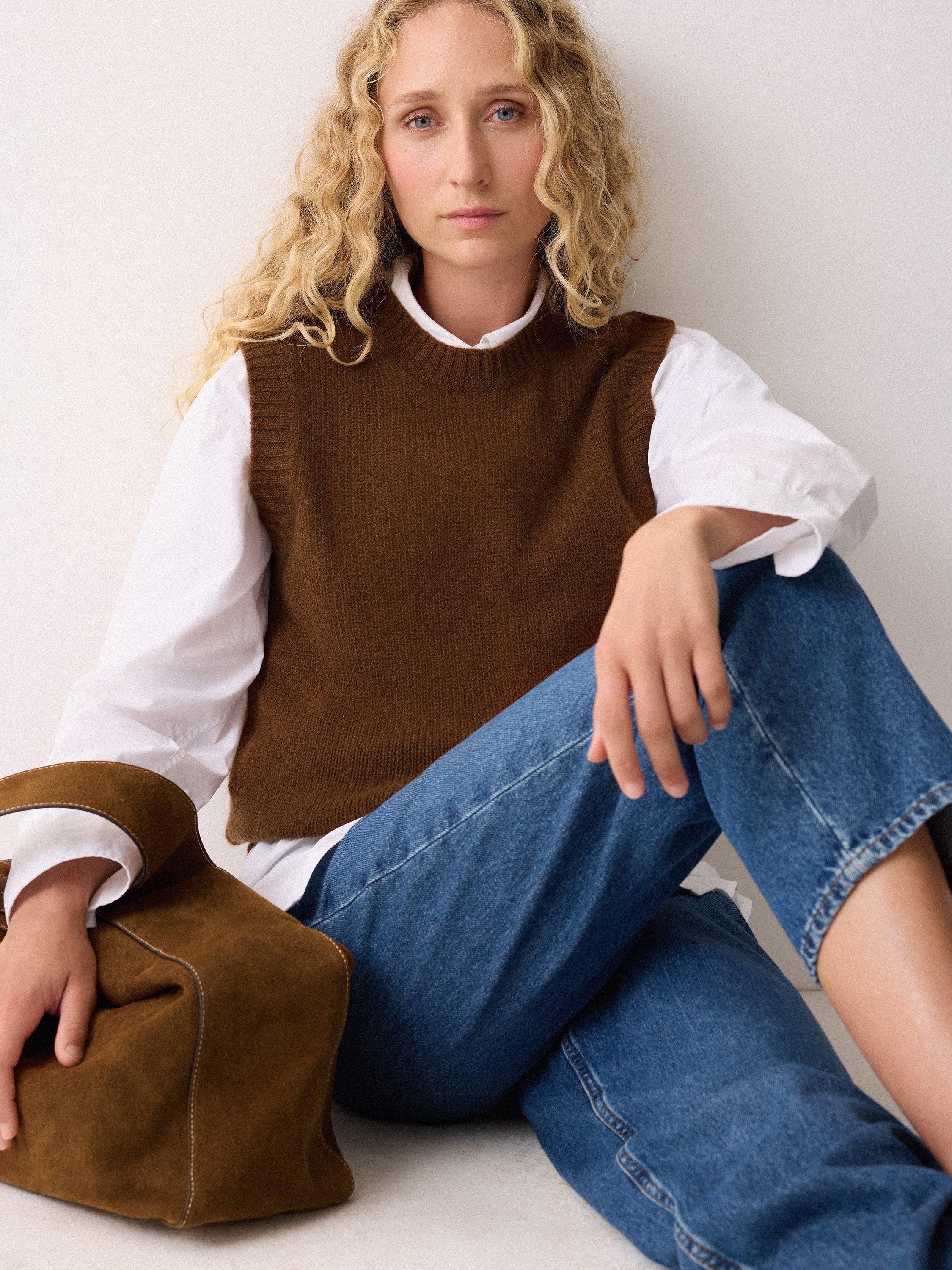 Product image 3 of 6, which shows Jigsaw Pure Cloud Cashmere Tank Top, Brown, XS