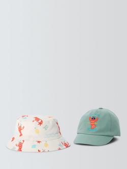 John Lewis Baby Lobster Bucket Hat & Cap Set, Green, Green