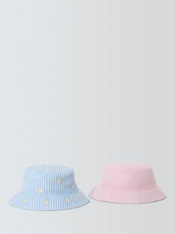 John Lewis Baby Daisy/Stripe Hats, Pack of 2, Blue Multi, Blue Multi
