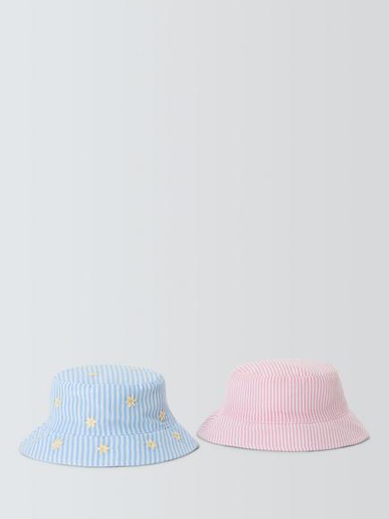 John Lewis Baby Daisy/Stripe Hats, Pack of 2, Blue Multi, Blue Multi