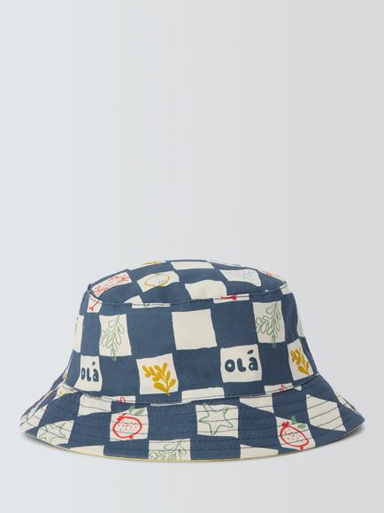 John Lewis Baby Checkerboard Reversible Bucket Hat, Navy Multi, Navy Multi