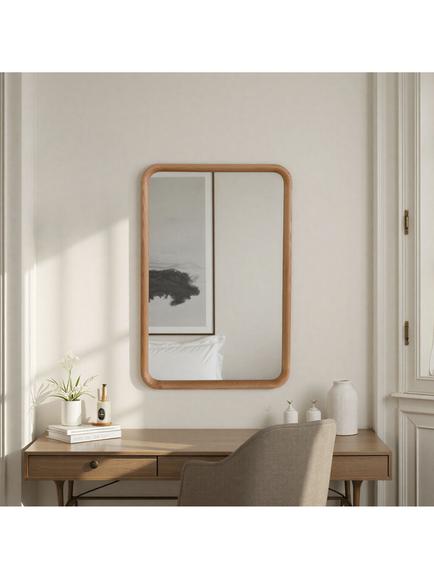 Yearn Sherwood Solid Oak Wood Frame Rectangular Wall Mirror, Natural, Natural