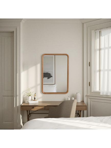 Yearn Sherwood Solid Oak Wood Frame Rectangular Wall Mirror, Natural - view 2, Natural