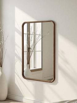 Yearn Sher Curved Corner Wood Frame Mirror, Walnut, Walnut
