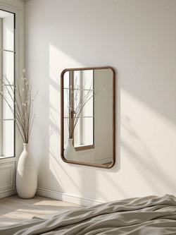 Yearn Sher Curved Corner Wood Frame Mirror, Walnut - view 2, Walnut