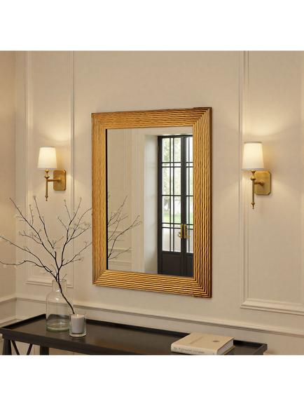 Yearn Fluted Rectangular Frame Wall Mirror, Gold, Gold