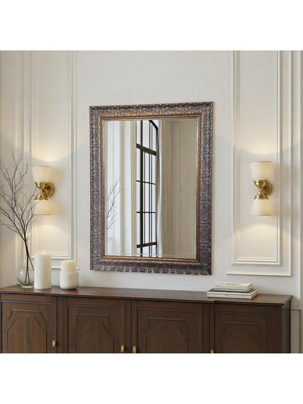 Yearn Carved Rectangular Wall Mirror, Gold, Gold