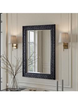 Yearn Carved Rectangular Wall Mirror, Black, Black