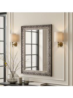 Yearn Carved Rectangular Wall Mirror, Silver, Silver