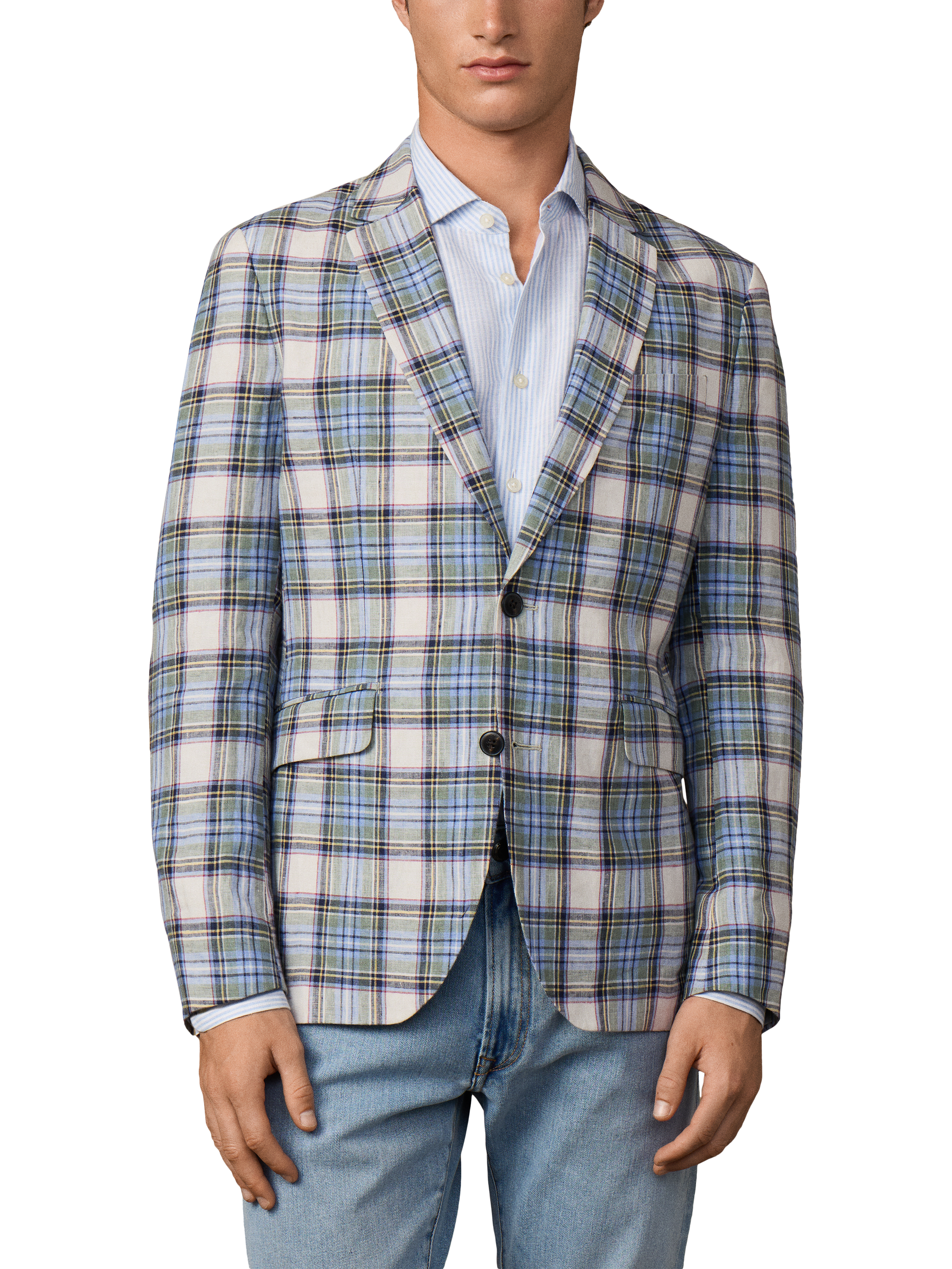 Product image 1 of 7, which shows Hackett London Pure Linen Check Blazer, Multi, 36