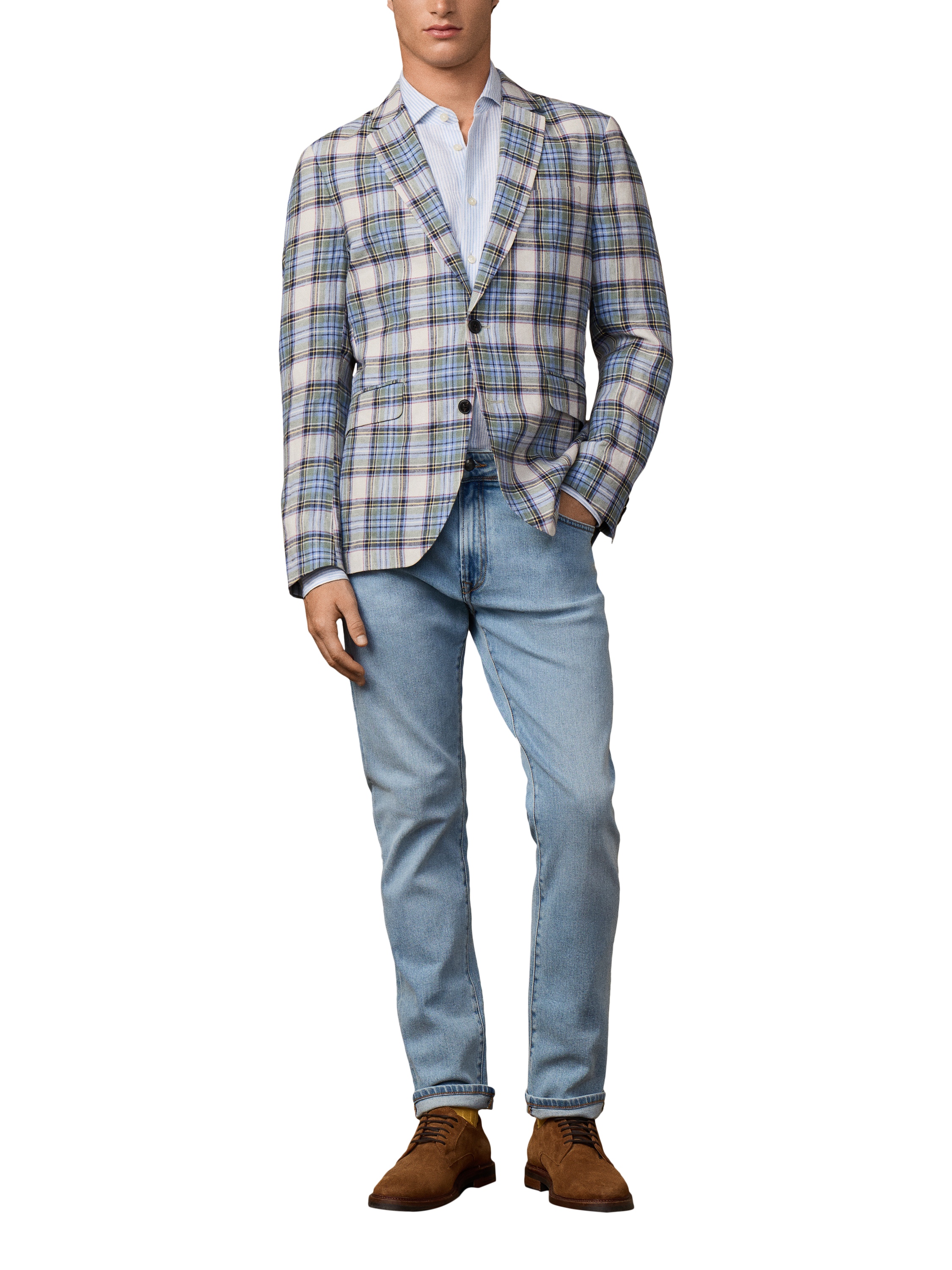 Product image 2 of 7, which shows Hackett London Pure Linen Check Blazer, Multi, 36