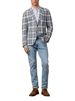 Hackett London Pure Linen Check Blazer, Multi - view 2, Multi