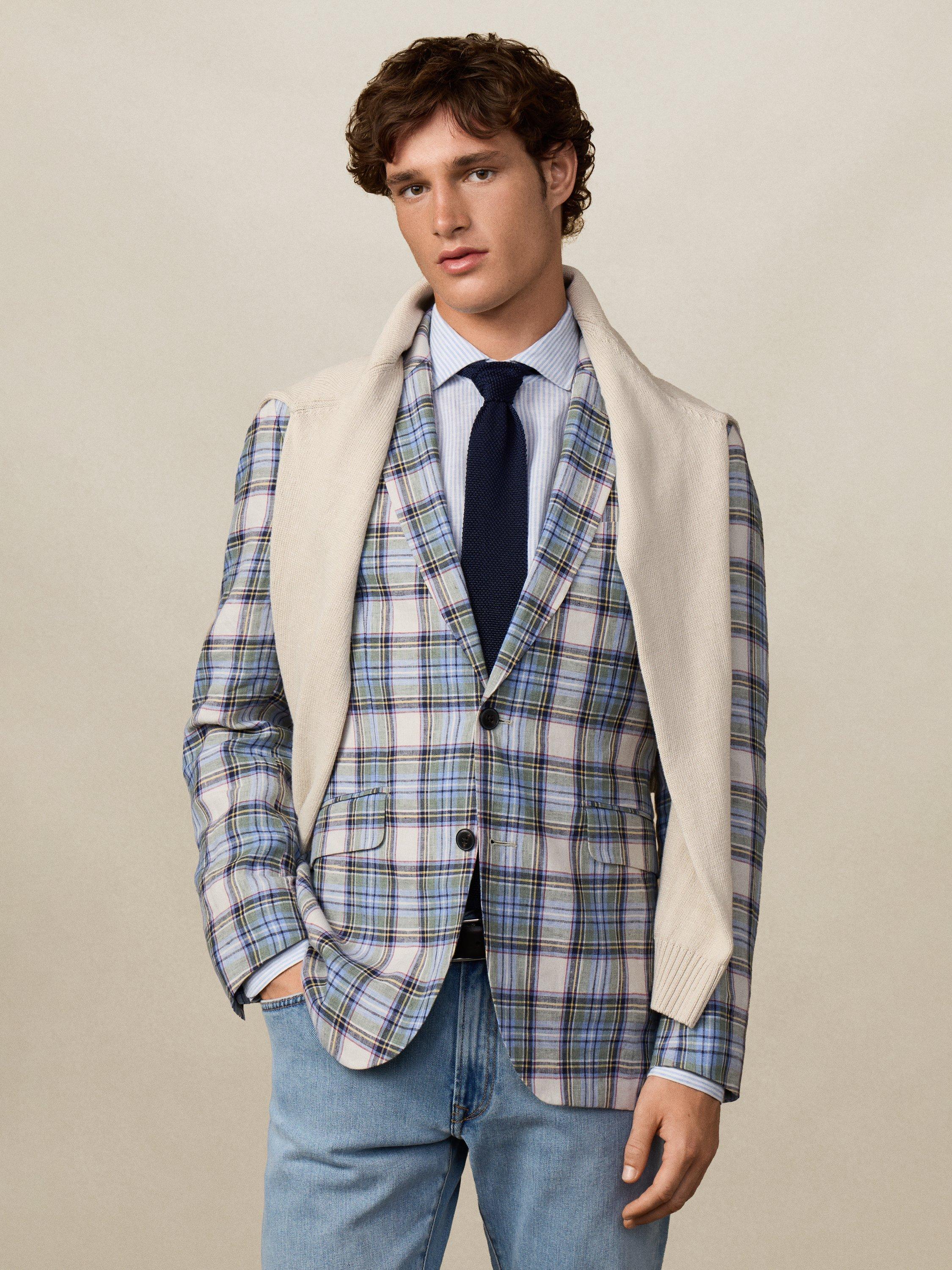 Product image 7 of 7, which shows Hackett London Pure Linen Check Blazer, Multi, 36