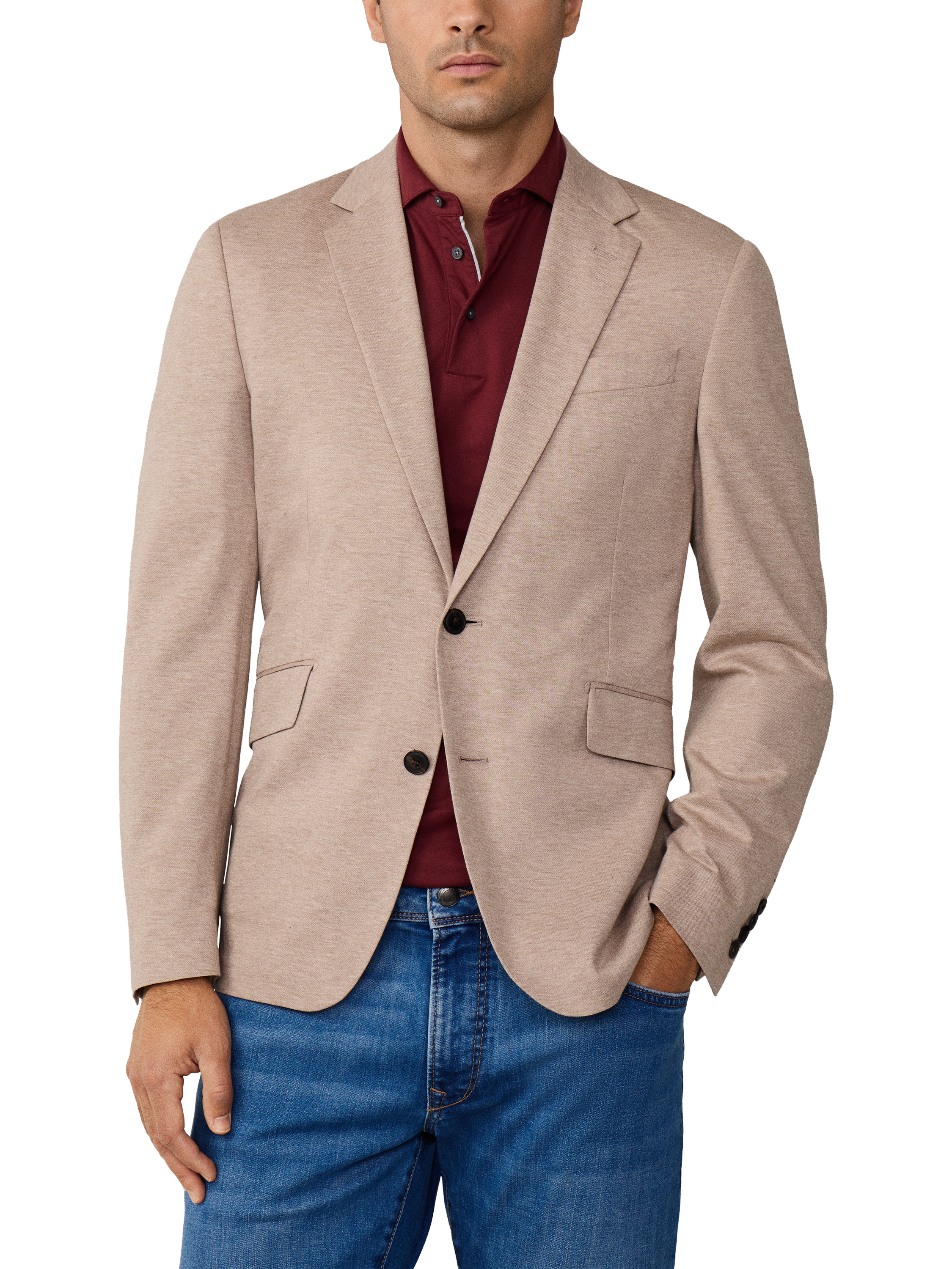 Product image 1 of 8, which shows Hackett London Cotton Notched Single Breasted Blazer, Taupe Beige, 36