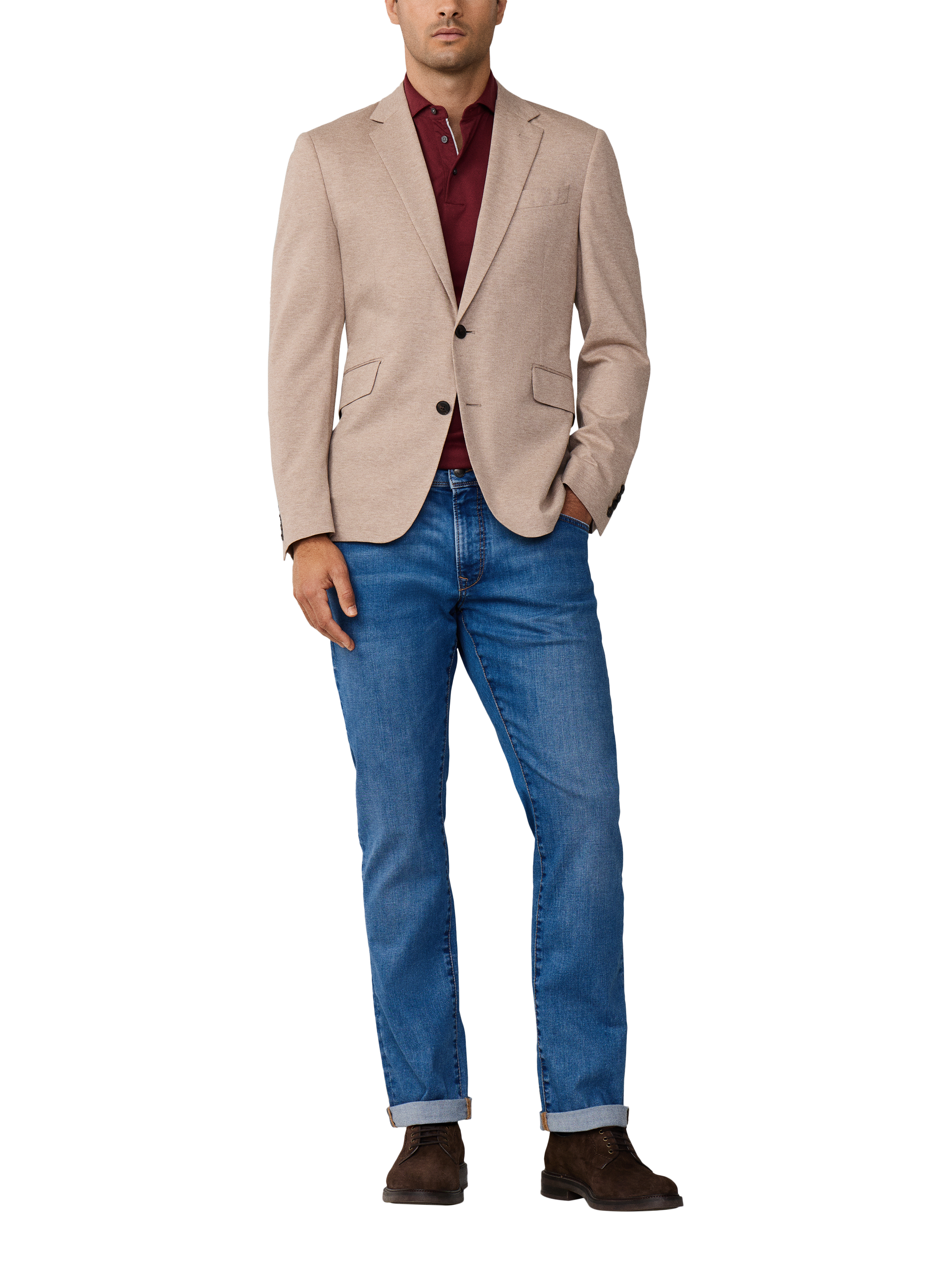 Product image 2 of 8, which shows Hackett London Cotton Notched Single Breasted Blazer, Taupe Beige, 36