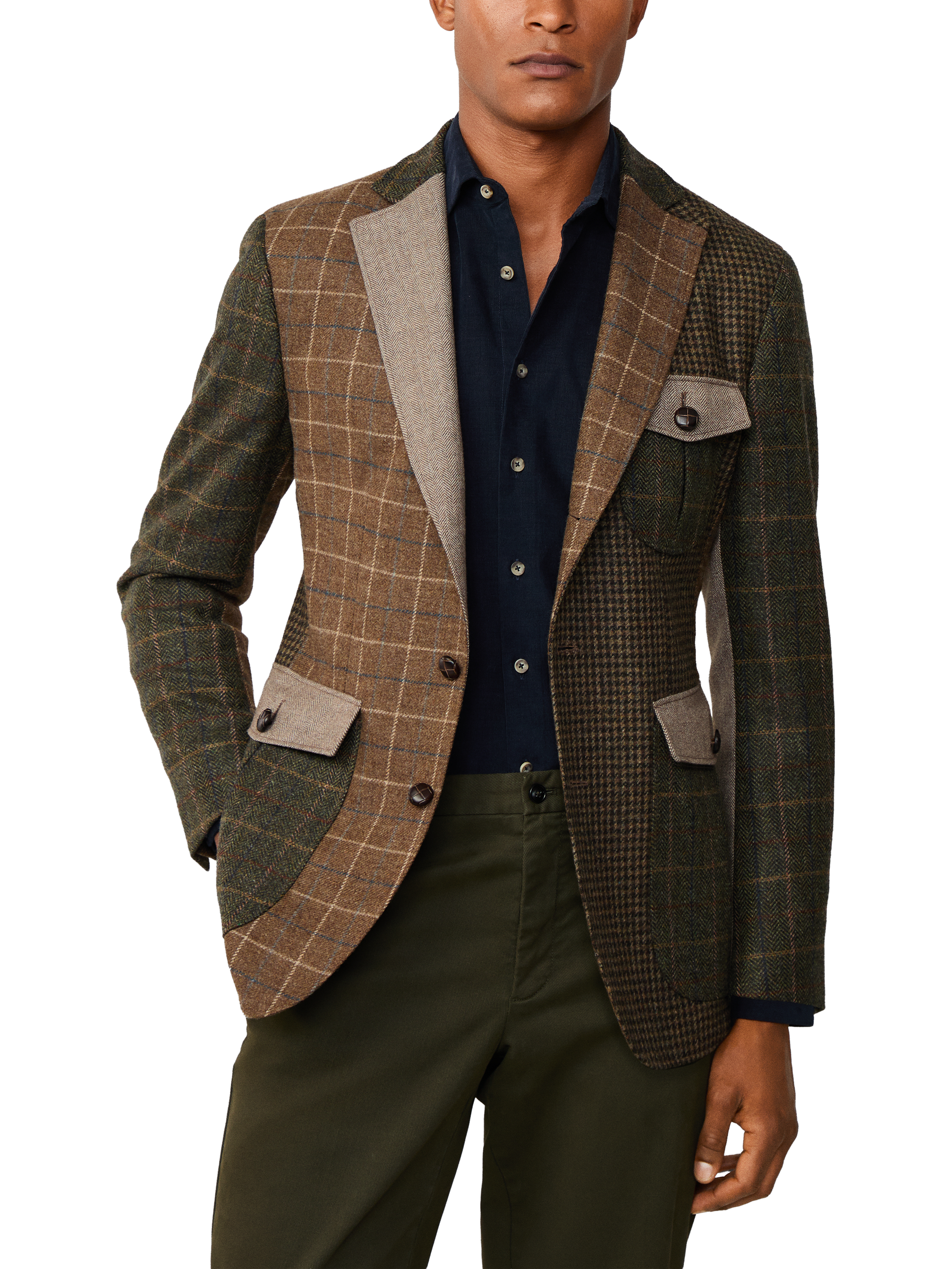 Product image 1 of 7, which shows Hackett London Wool Blend Patchwork Blazer, Brown, 36