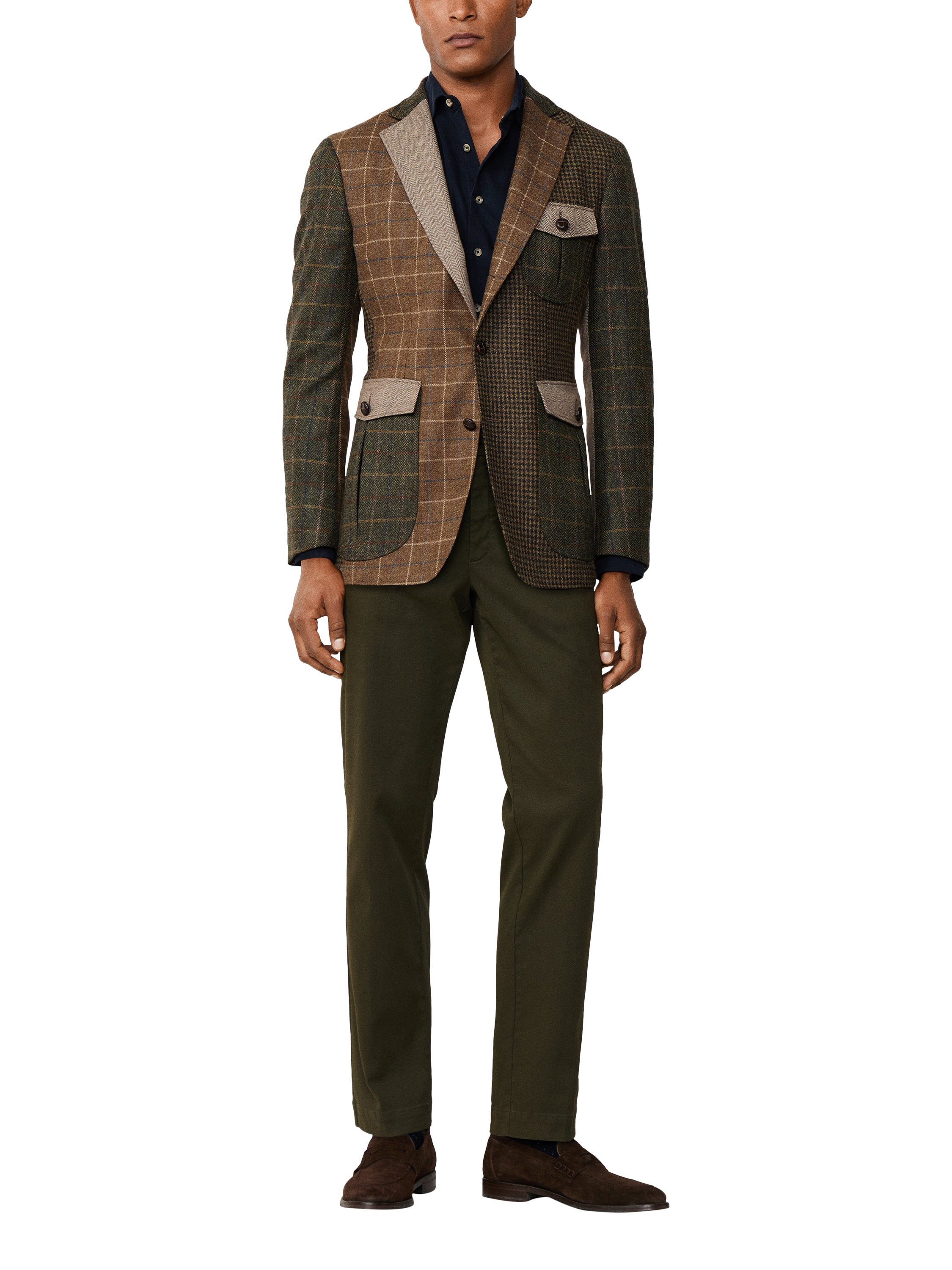 Product image 2 of 7, which shows Hackett London Wool Blend Patchwork Blazer, Brown, 36