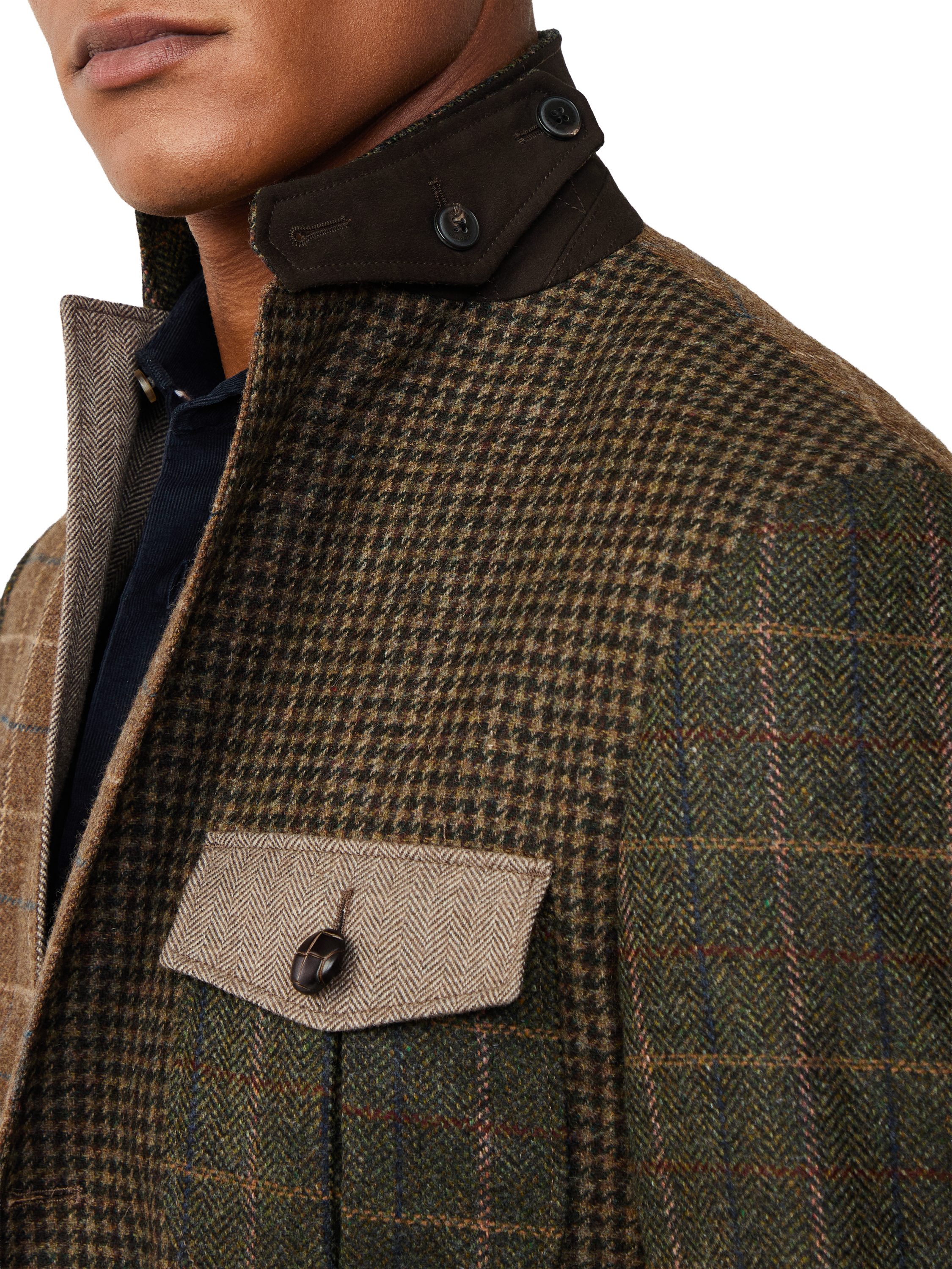 Product image 5 of 7, which shows Hackett London Wool Blend Patchwork Blazer, Brown, 36