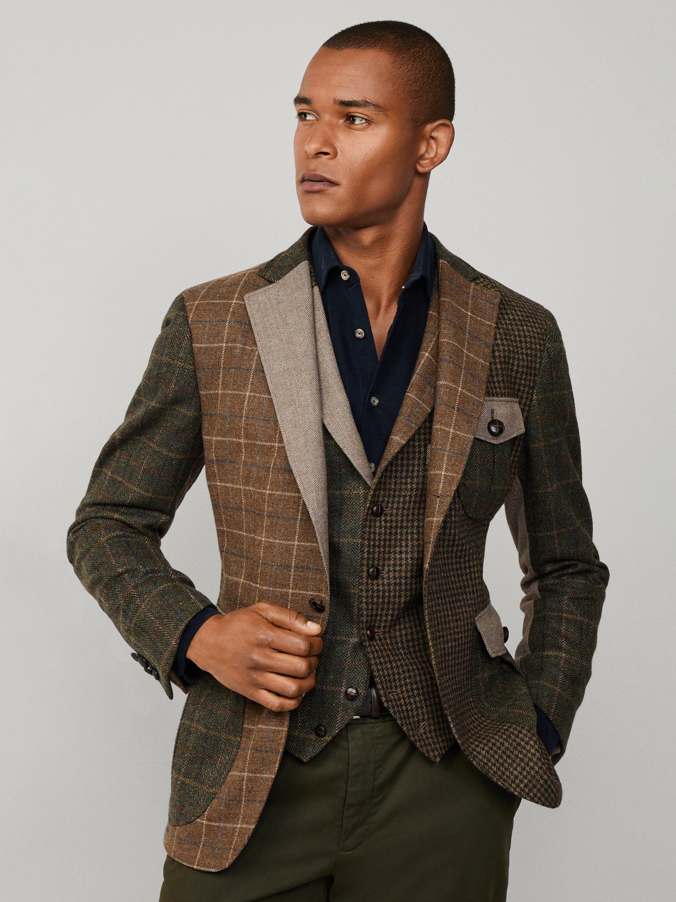 Product image 6 of 7, which shows Hackett London Wool Blend Patchwork Blazer, Brown, 36