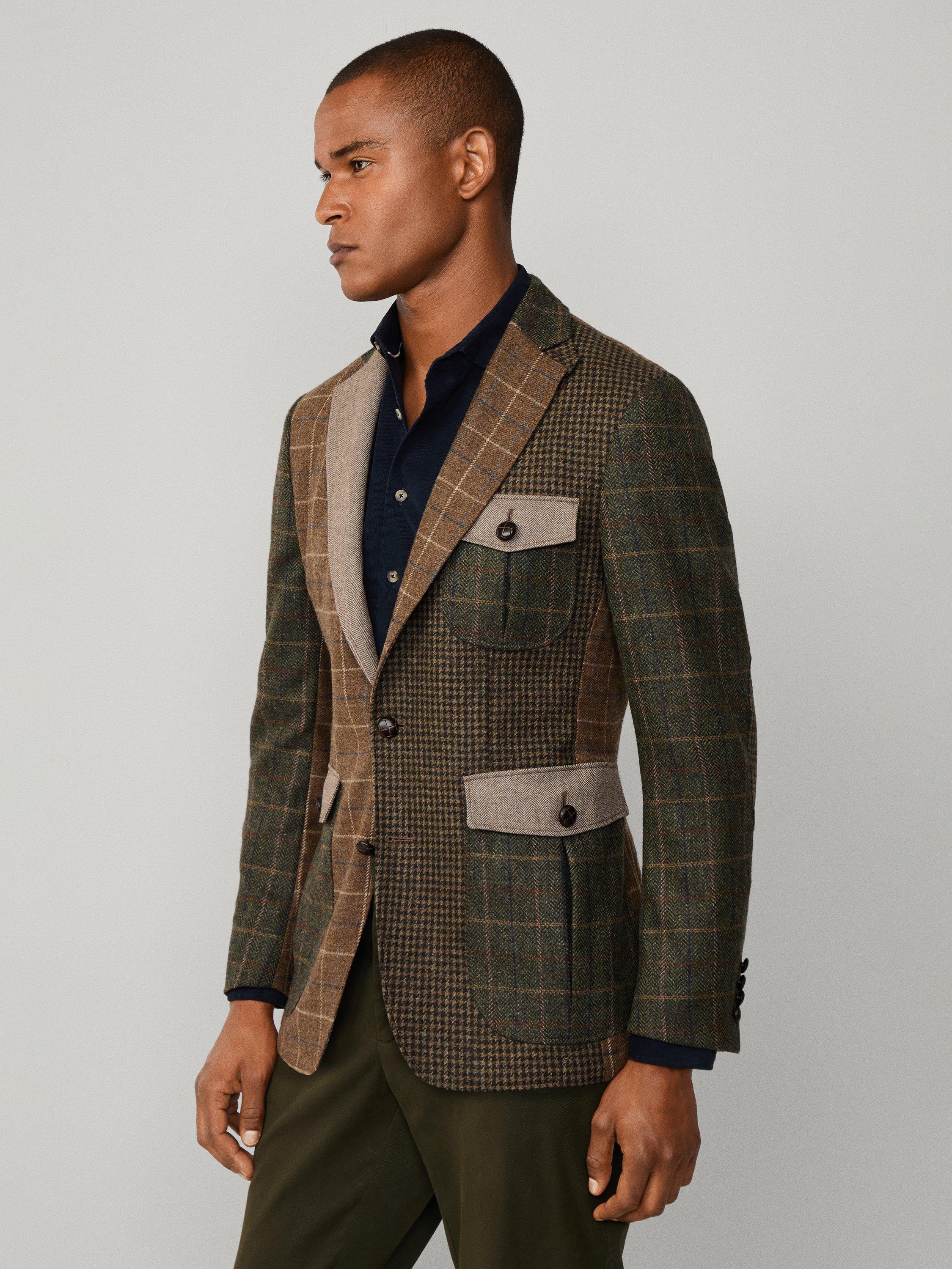 Product image 7 of 7, which shows Hackett London Wool Blend Patchwork Blazer, Brown, 36