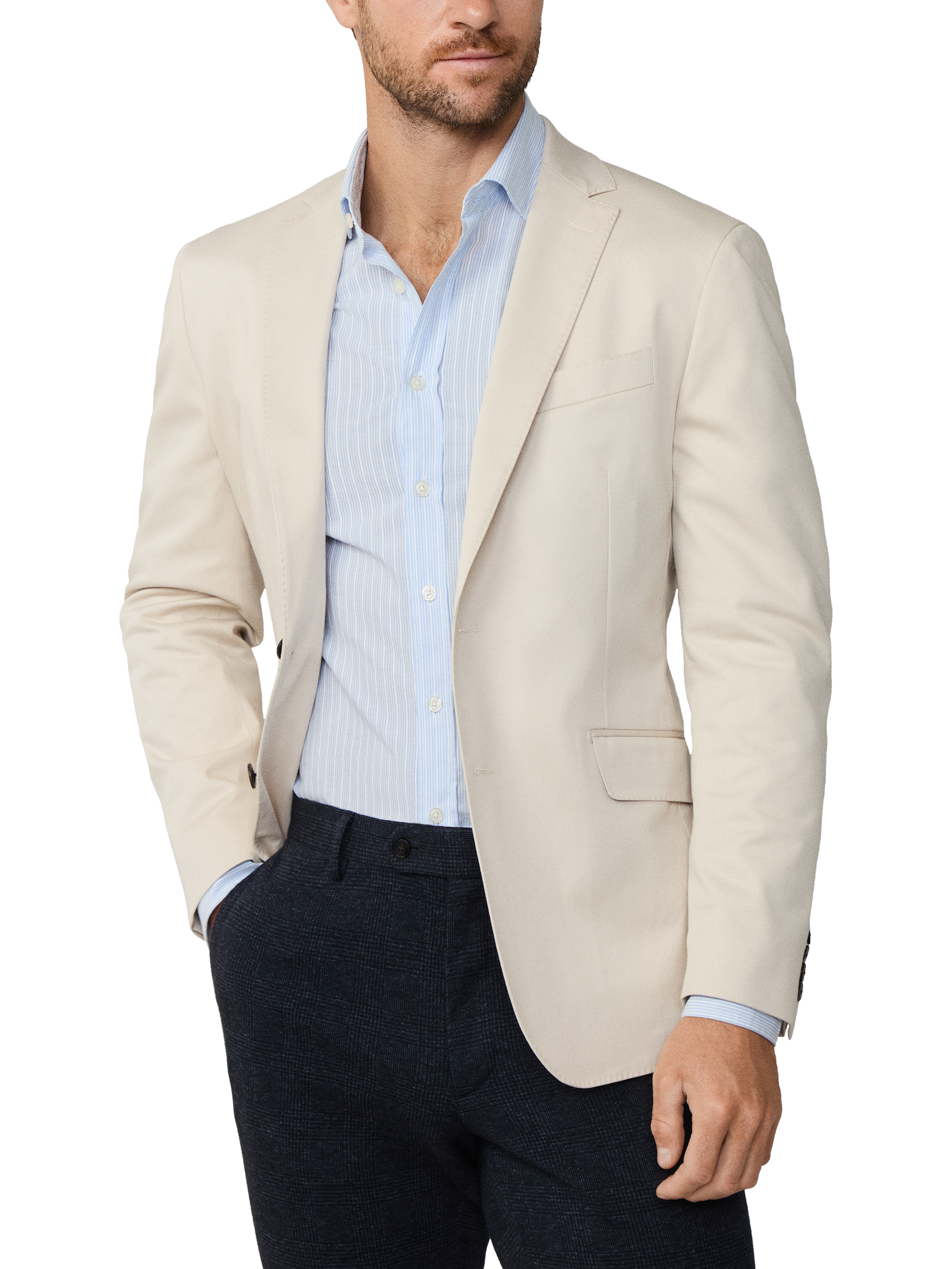 Product image 1 of 7, which shows Hackett London Cotton Blend Notched Blazer, Taupe Beige, 48