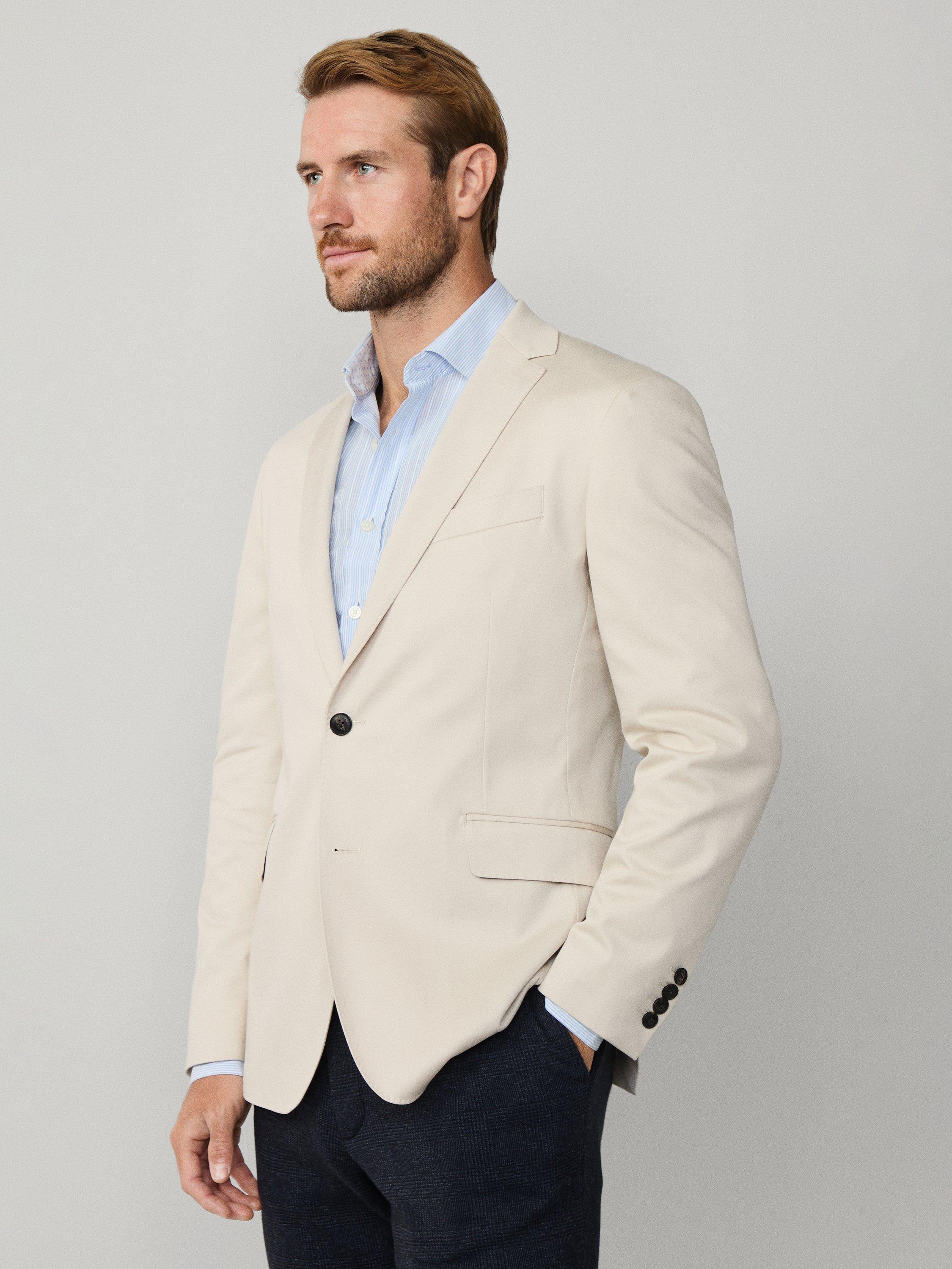 Product image 7 of 7, which shows Hackett London Cotton Blend Notched Blazer, Taupe Beige, 48
