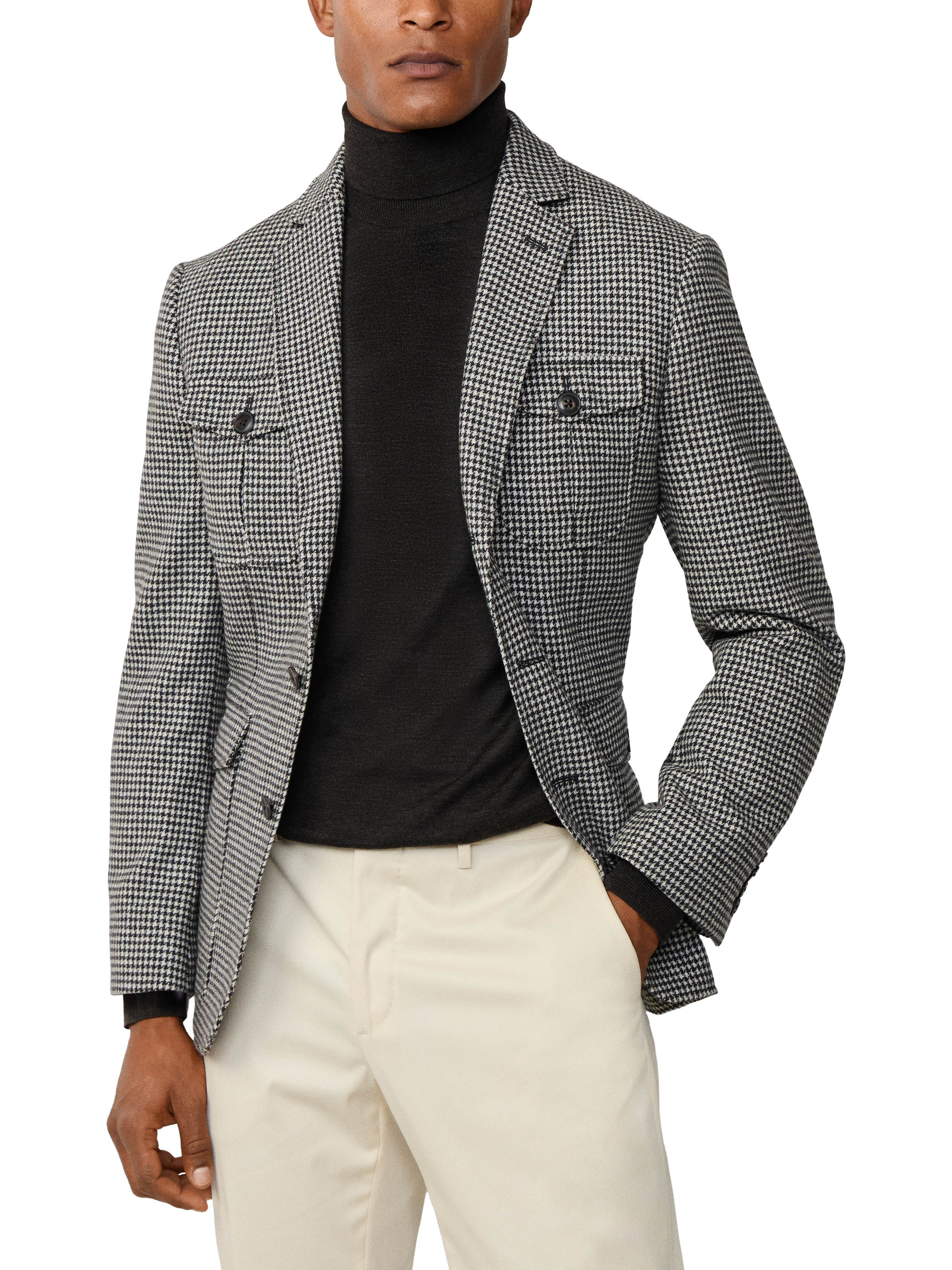 Product image 1 of 7, which shows Hackett London Safari Block Houndstooth Wool Blend Blazer, Granite Grey, 48
