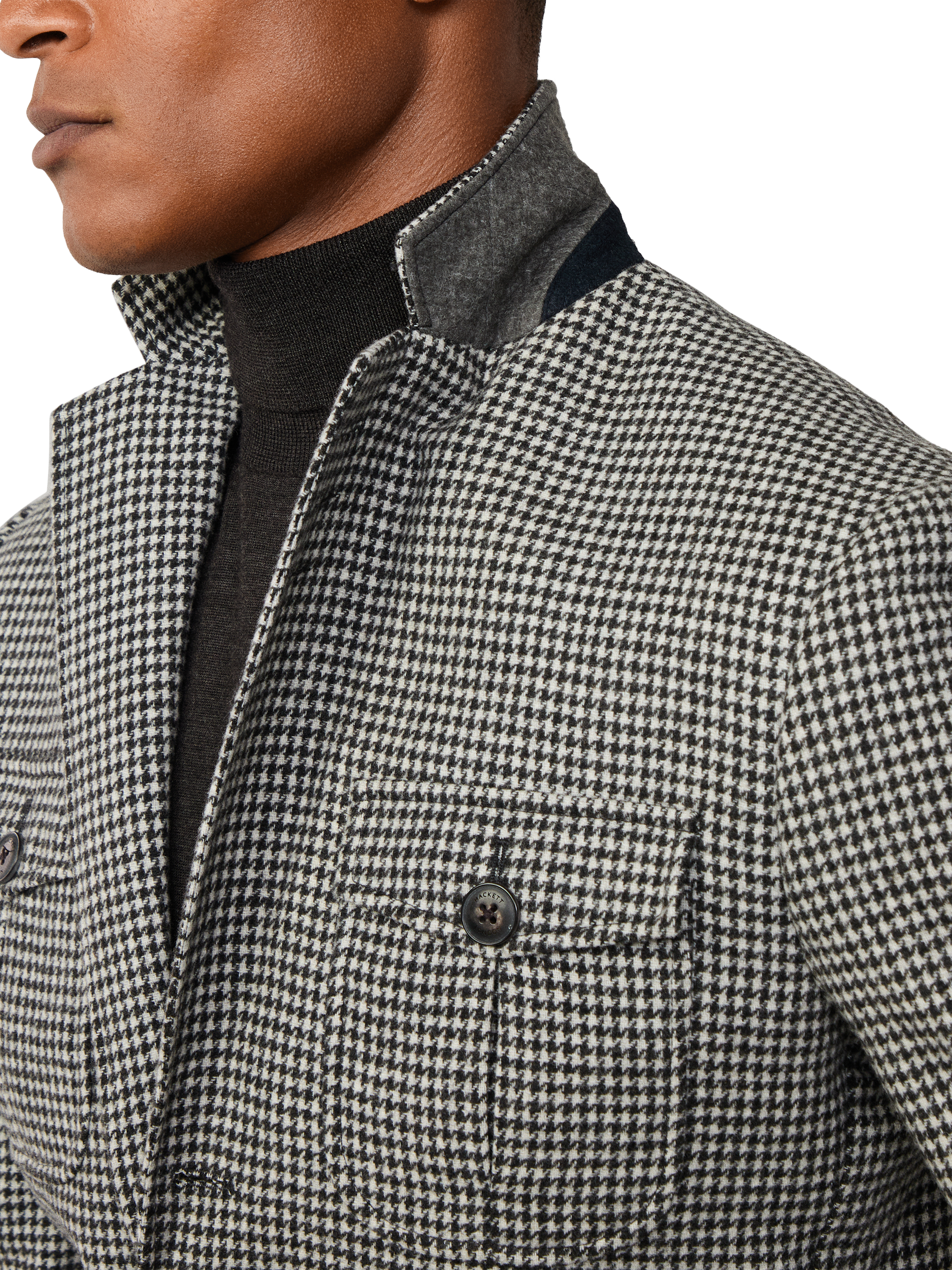 Product image 5 of 7, which shows Hackett London Safari Block Houndstooth Wool Blend Blazer, Granite Grey, 48