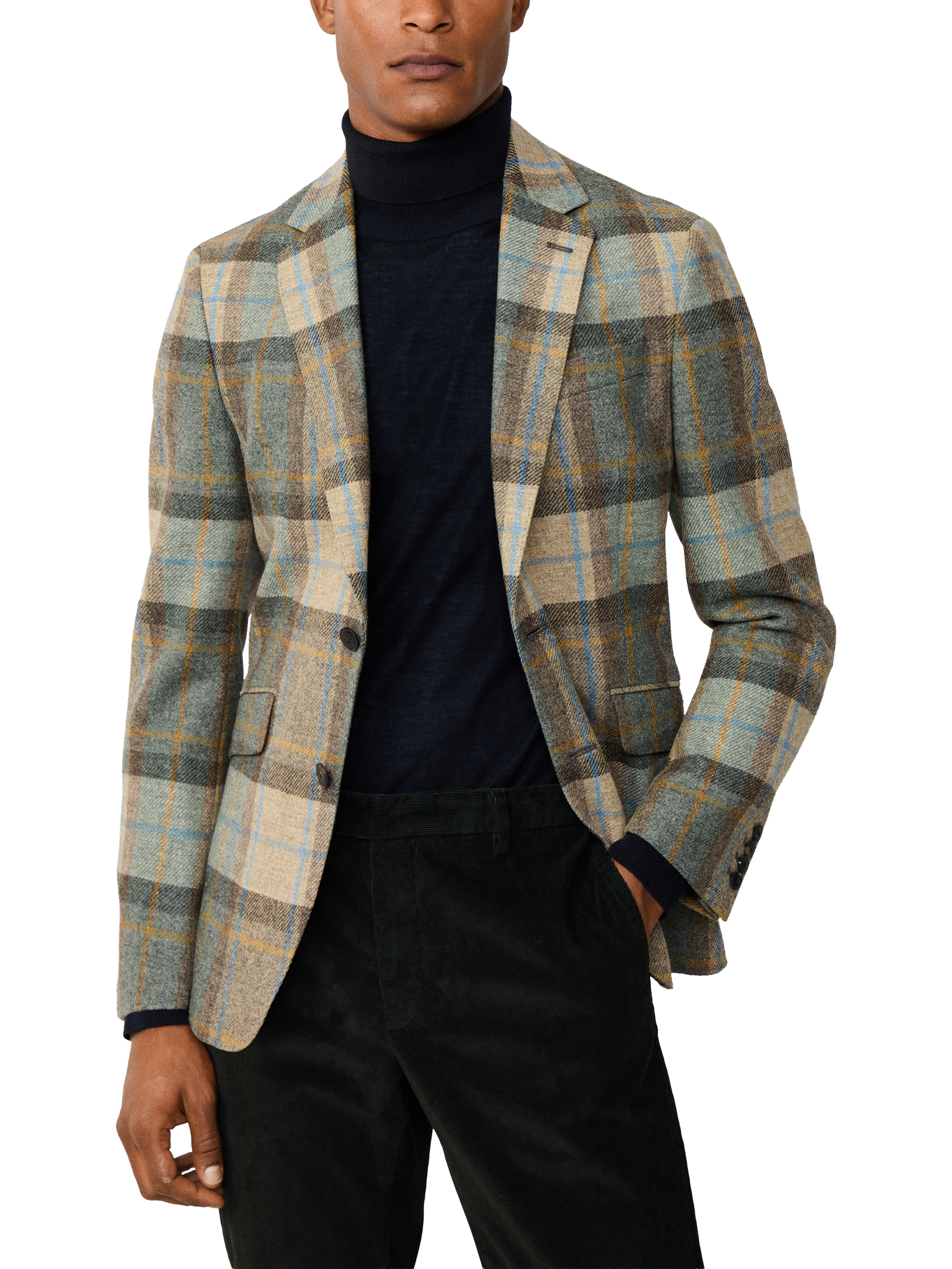Product image 1 of 8, which shows Hackett London Ascot Block Check Wool Blazer, Malt Beige/Multi, 36