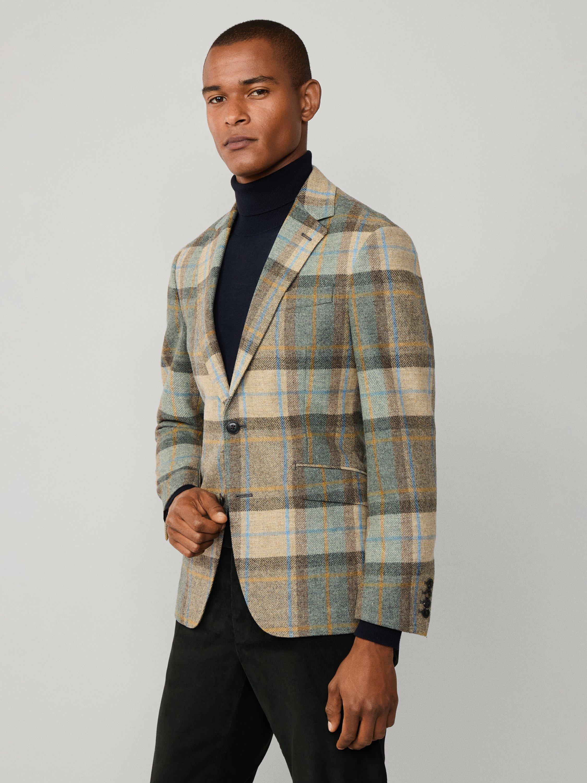 Product image 7 of 8, which shows Hackett London Ascot Block Check Wool Blazer, Malt Beige/Multi, 36
