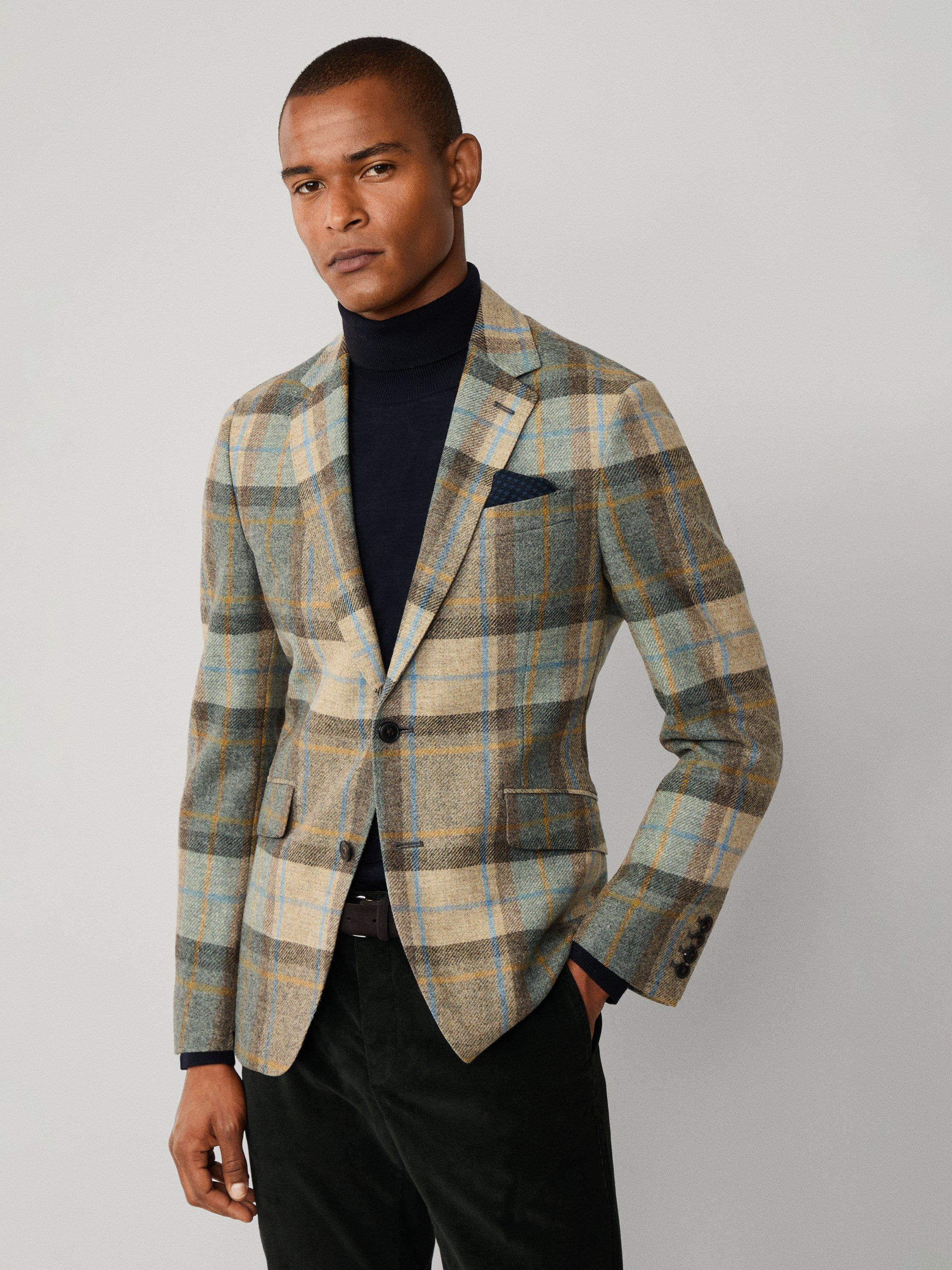Product image 8 of 8, which shows Hackett London Ascot Block Check Wool Blazer, Malt Beige/Multi, 36